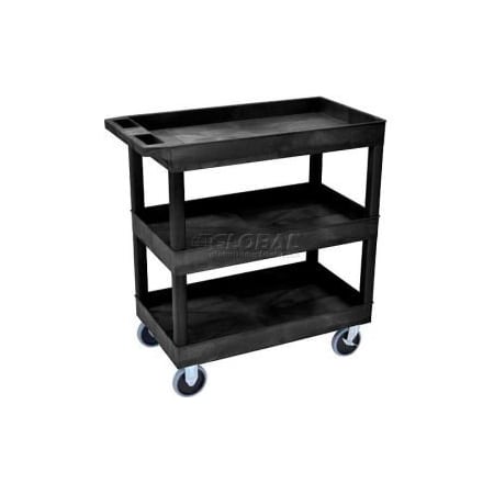 Luxor Luxor Plastic Utility Cart w/3 Tray Shelves, 500 lb. Capacity, 35-1/4"L x 18"W x 37-1/4"H, Black EC111HD-B